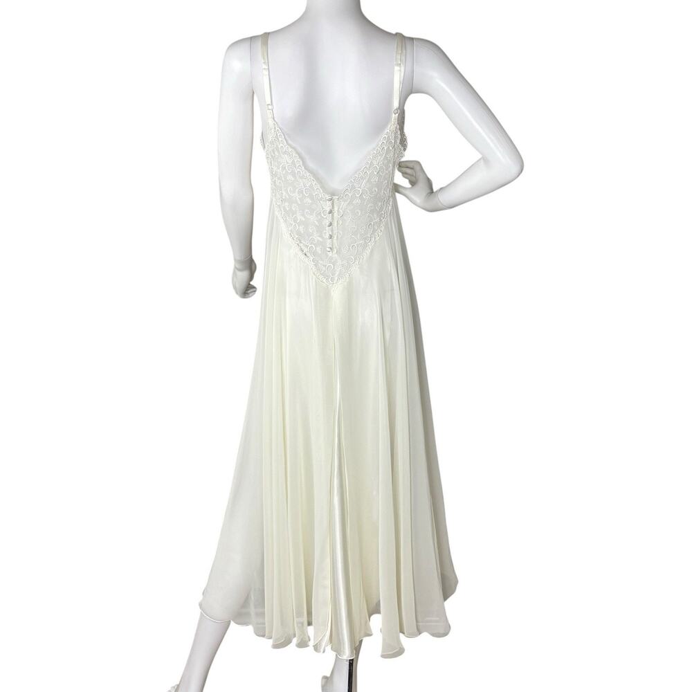 90s Victoria’s Secret Maxi Gown Slip Dress Sheer Chiffon Silky Satin Ivory Sz M - Picture 3 of 11